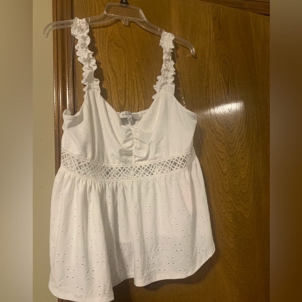 Lace cotton white tank top